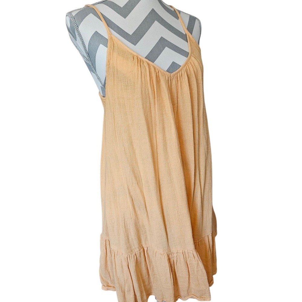Billabong Sunburnt Orange Crinkle Gauze Mini Dress Boho Cottagecore Ruffle Med